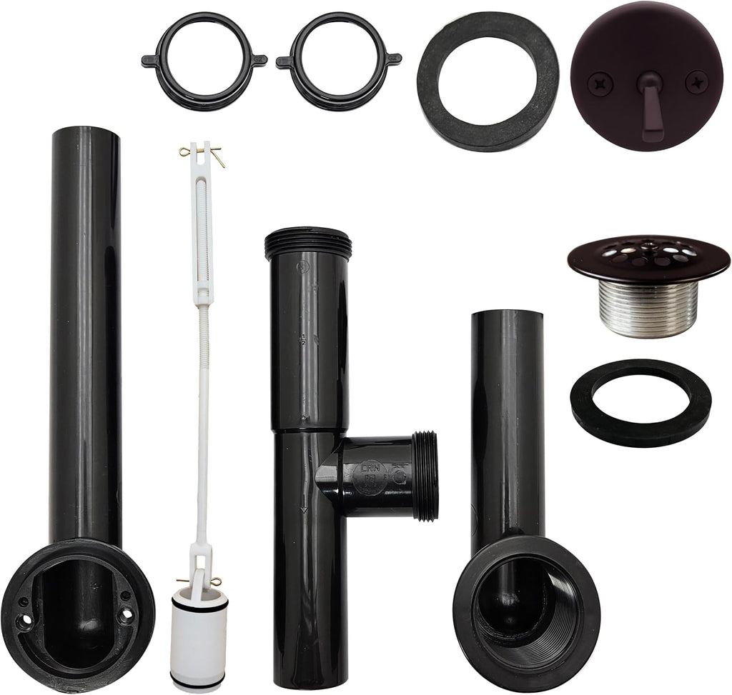 Westbrass Y592144-4-12 1-1/2' x 14' Black Tubular Bath Waste & Overflow Assembly with Trip Lever and Beehive Strainer Grid Drain, Oil Rubbed Bronze (4-Pack)