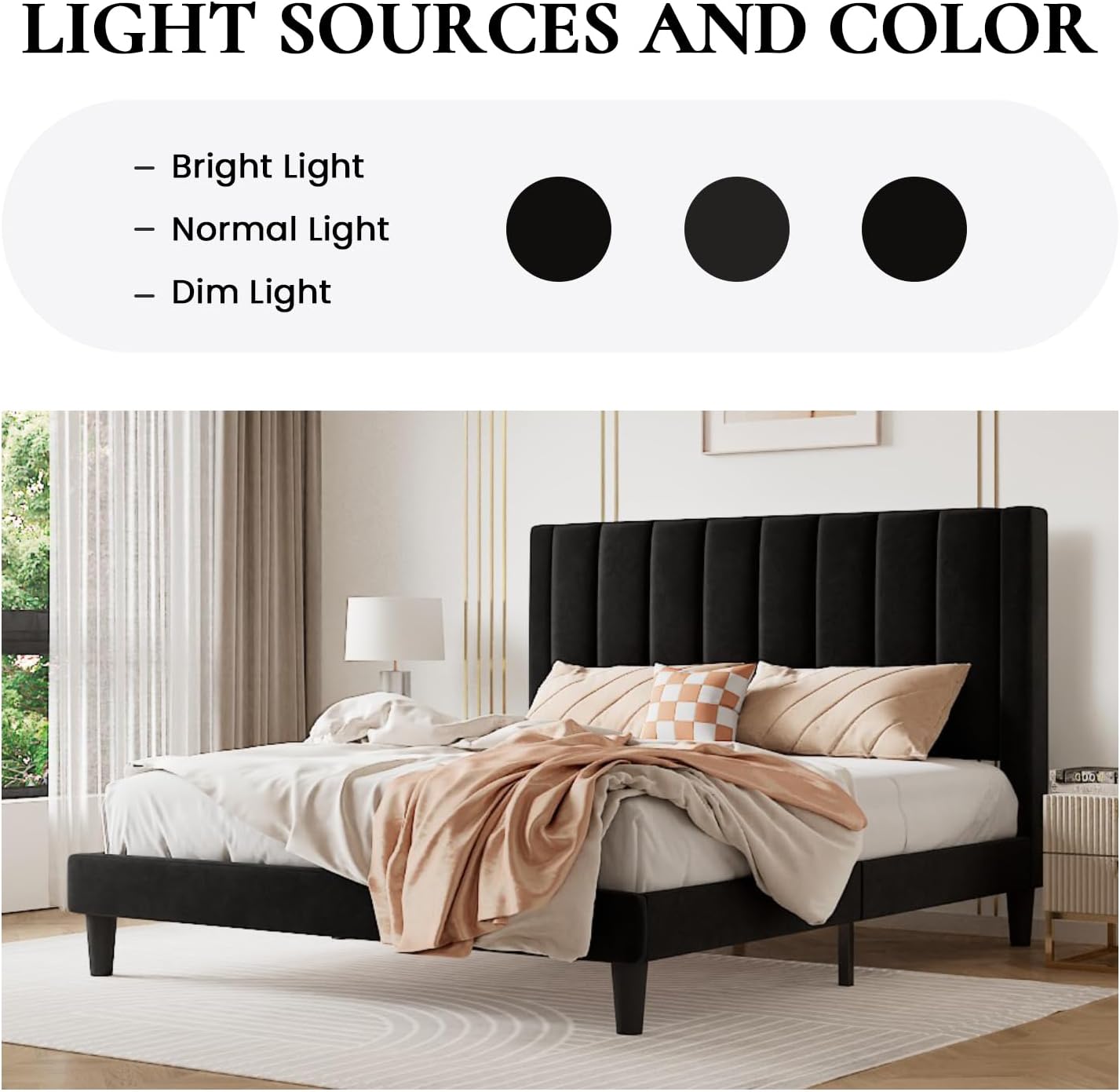 SHA CERLIN Twin Bed Frame/Velvet Upholstered Platform Bed Frame with Headboard/Strong Wood Slats Support/Mattress Foundation/No Box Spring Needed - Black