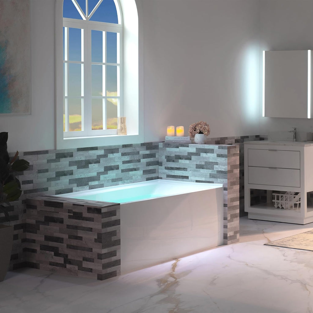 WOODBRIDGE 60' Acrylic Rectangular Alcove Soaking Bathtub in White with Left Drain, Oil Rubbed Bronze pop-up Drain Included, LB429-L