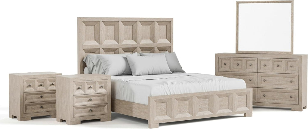 Furniture of America Dannen Modern Solid Wood 5-Piece Bedroom Set with USB Charger on Nightstand, Cedarwood-Lined Bottom and Felt-Lined Top Drawers, Box Spring Needed, Queen, Tawny Brown