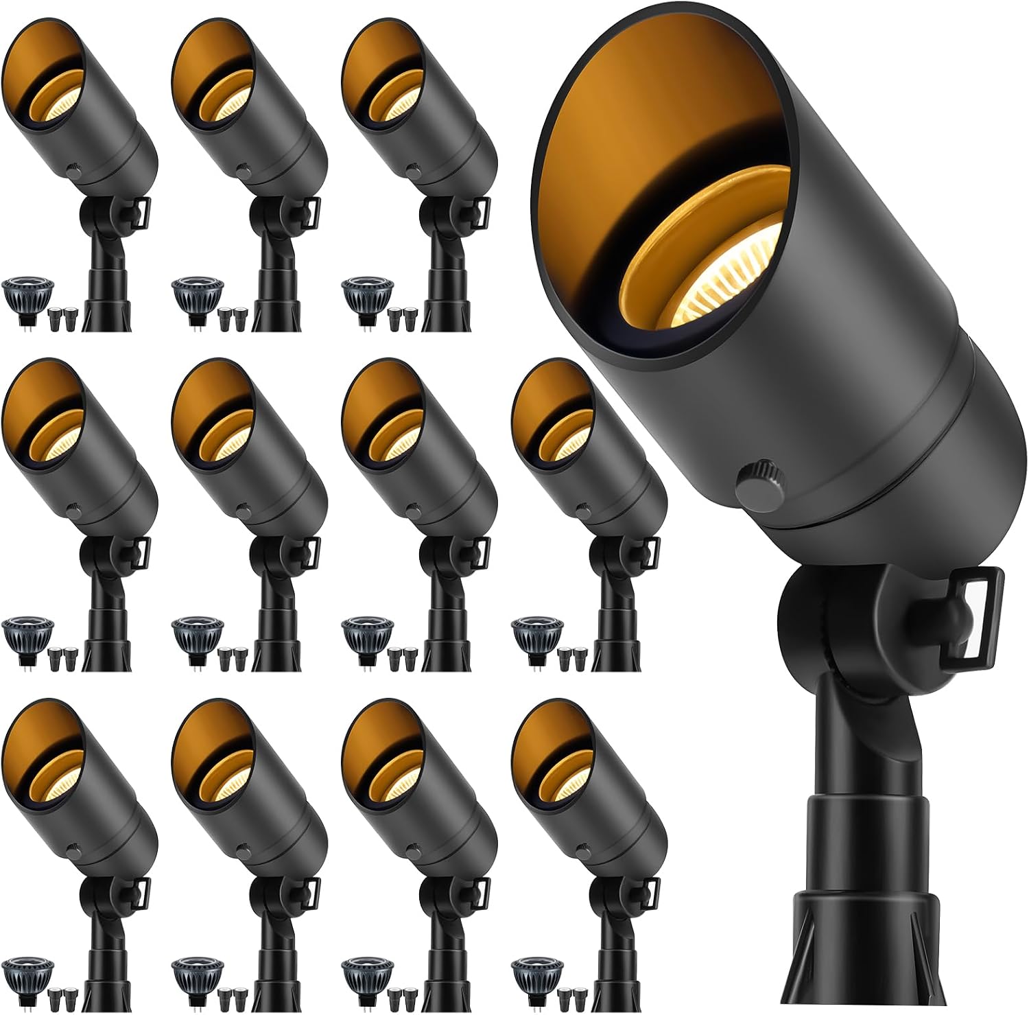 Gardencoin Low Voltage Landscape Spotlight, 12V LED Outdoor Landscape Lighting, Landscape Spot Lights Wired for Garden and Yard, Aluminum Up Lighting Fixture with 5W MR16 Replaceable Bulb (12 Pack)