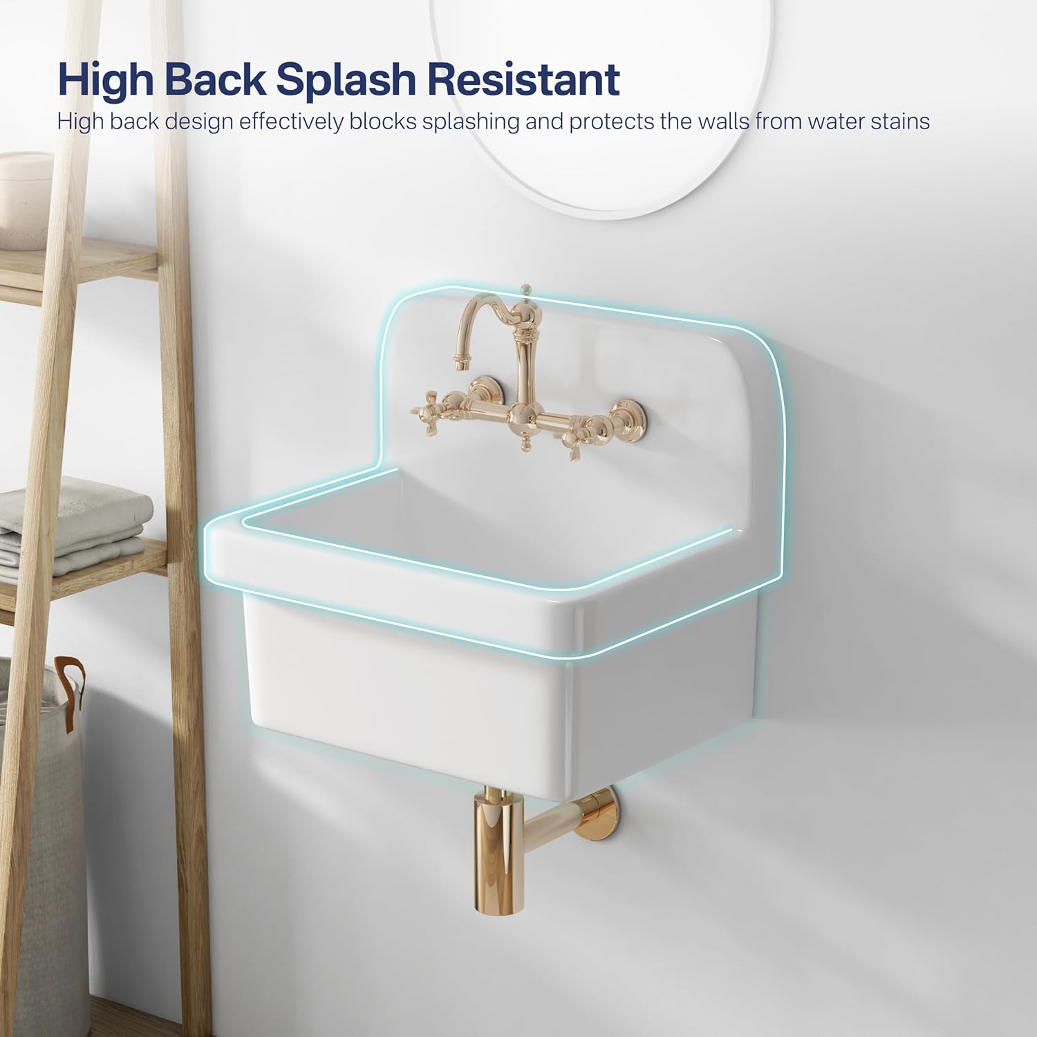 Eridanus 21 Inch Utility Sink, Wall Mounted Farmhouse Bathroom Sink, Modern Laundry Sinks Above Counter, 21' x 16' x 18.5' Floating Porcelain Ceramic Tub High Back for Garage, Washing Room, Kitchen
