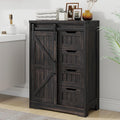 Halitaa Farmhouse Bathroom Floor Storage Cabinet with 4 Drawers, Bathroom Cabinet with Sliding Door, Rustic Storage Organizer for Kitchen, Living Room, Rustic Style, Black Oak