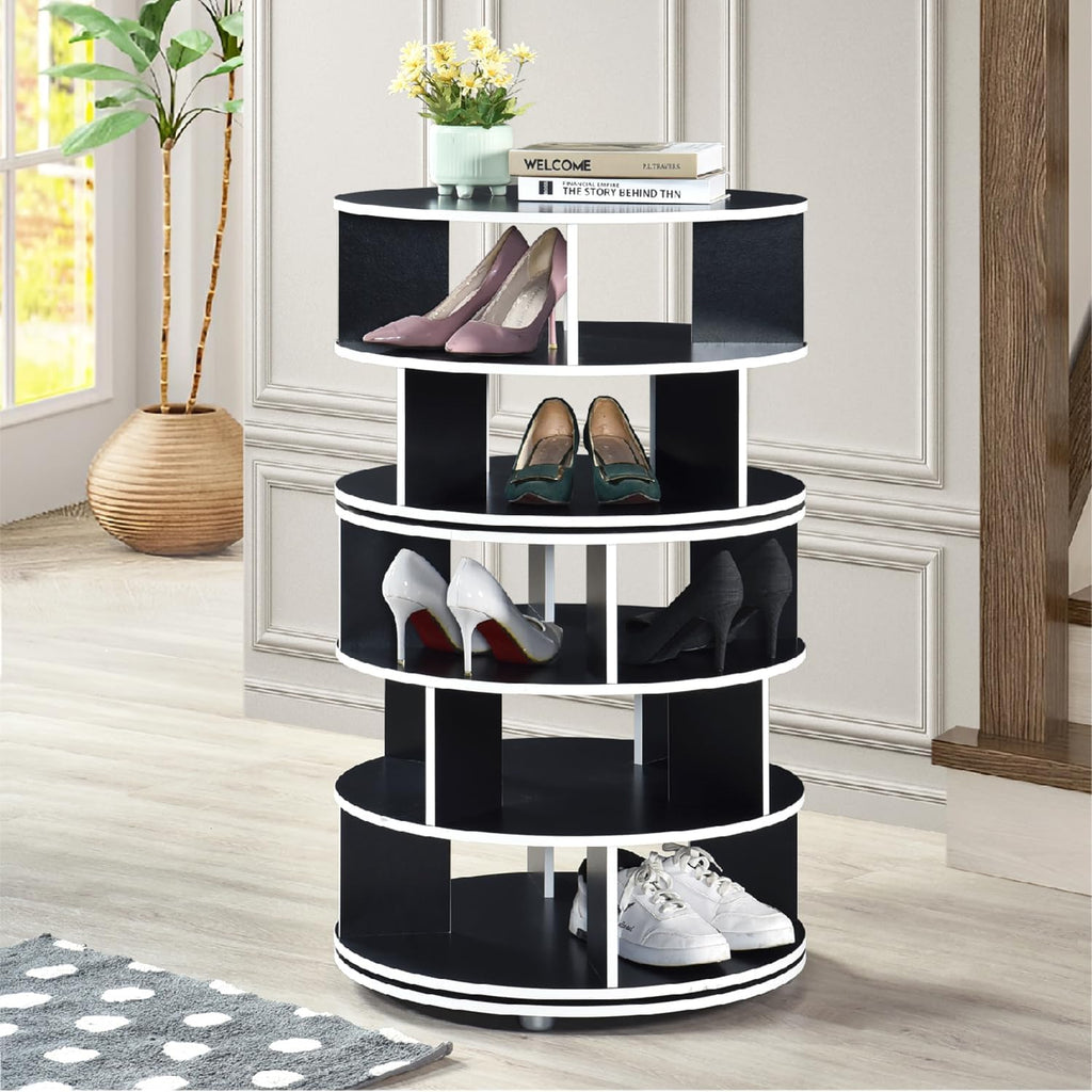 Kings Brand Furniture - 5-Tier Rotating Shoe Rack, 360° Revolving Lazy Susan Spinning Shoe Rack Tower Storage Organizer for Closet Entryway Bedroom Hallway, Black