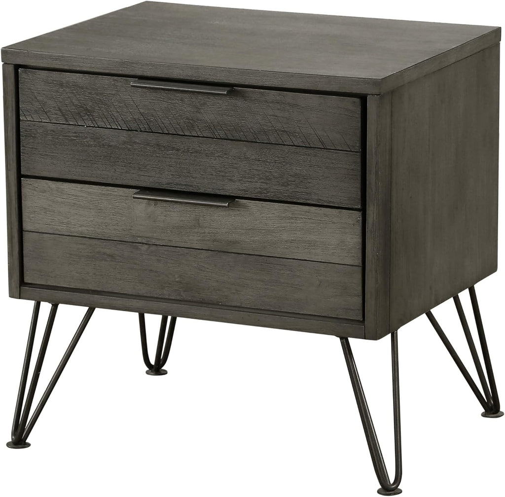5-Piece Modern California King Size Bed Set Panel Gray Finish Solid Acacia Wood Metal Legs Bedroom Furniture