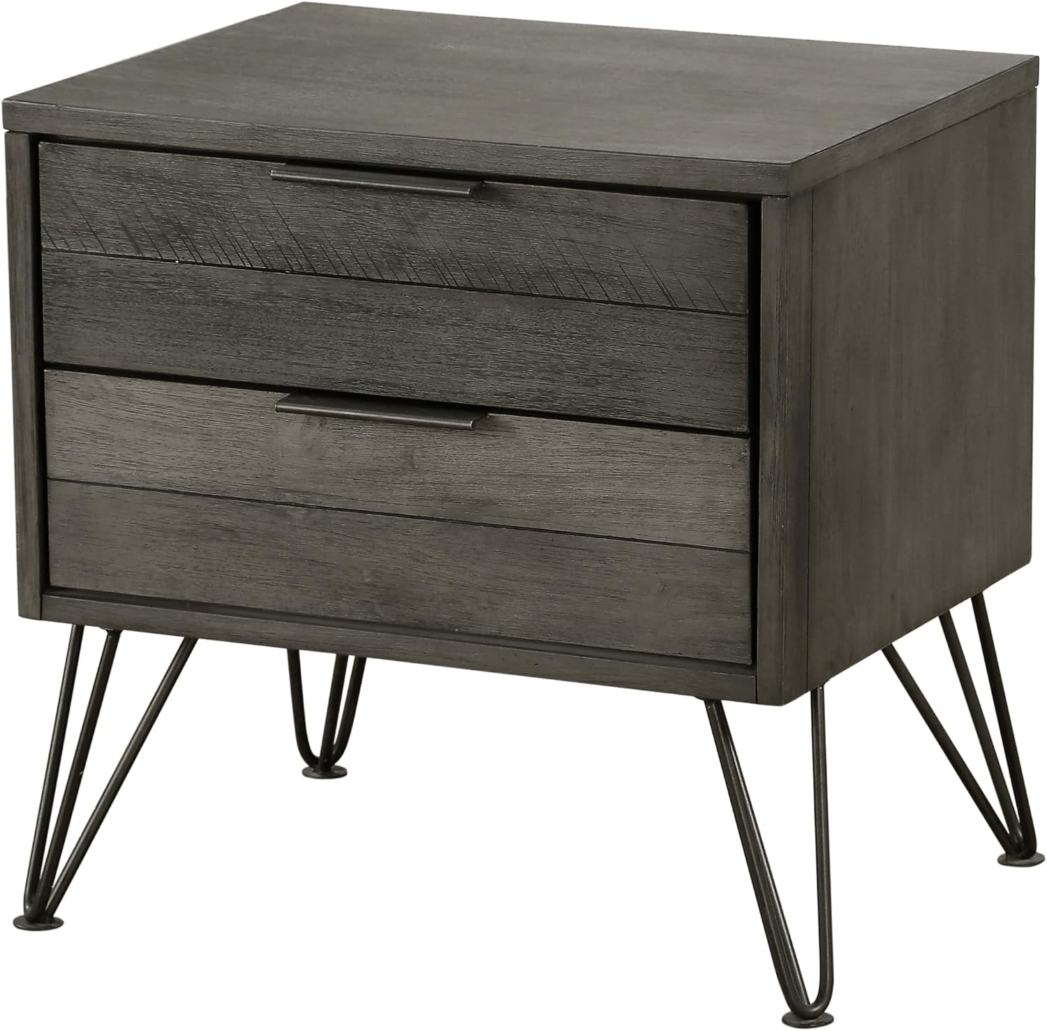 5-Piece Modern California King Size Bed Set Panel Gray Finish Solid Acacia Wood Metal Legs Bedroom Furniture