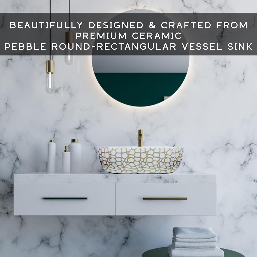 Strictly Sinks 19 Inch Round-Rectangular Gloss White Vessel Sink - Ceramic Countertop Bathroom Sink – Easy to Install Above Counter Luxurious Bathroom Vessel Sink (19-3/4″ W x 16″ L x 6″ H)