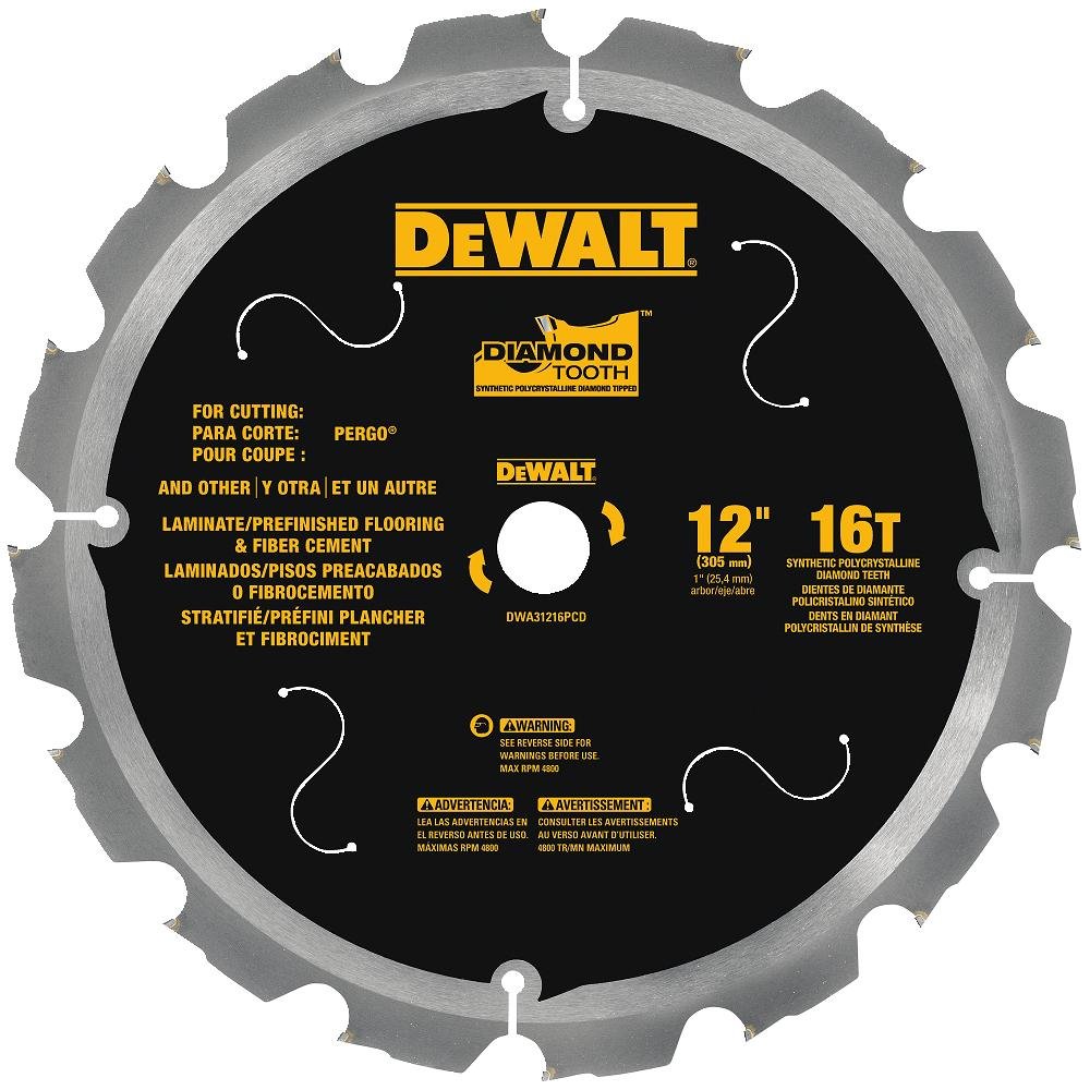 DEWALT DWA31216PCD 16T PCD Tipped Laminate Cutting Blade, 12'