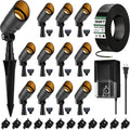 Gardencoin All-in-One LED Low Voltage Landscape Lighting Kit, 5W Spotlights with 200W Transformer 150ft Wire and 12 Fastlock Connectors, 2700K Waterproof Aluminum Fixture for House Tree Yard Garden