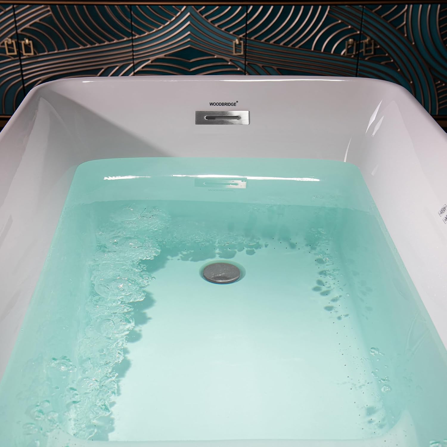 WOODBRIDGE 48' Acrylic Freestanding Rectangular Air Bath Bathtub with Pre-molded Seat and Chrome Pop-Up Drain and Overflow Option, White, B0170-C