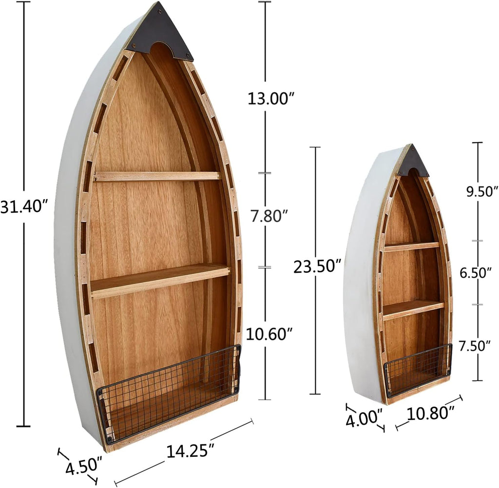 Morning View 2-Pack Wooden Boat Shelves, Nautical Decor, Wall Hanging Decor, 2 Removable Shelves, 23.5 & 31.4 Inch, White