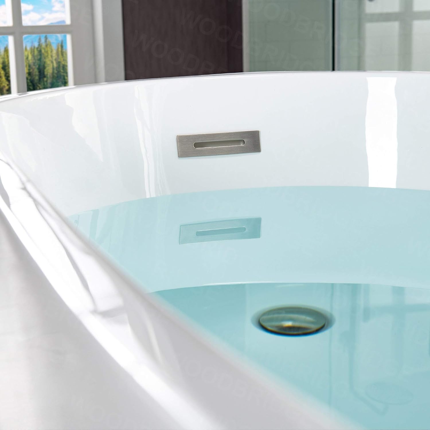 WOODBRIDGE 67'Freestanding White Acylic Soaking Bathtub with White Pillow,Drain and Overflow in Brushed Nickel,BTA1508 -B/N-Drain &O+ Pillow