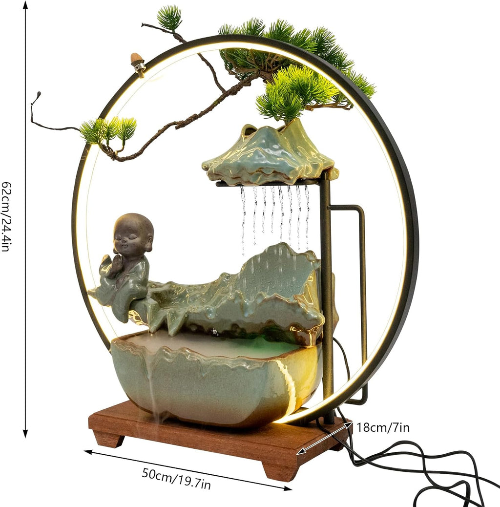 Indoor Fountain Rockery Tabletop Fountain with an Atomizer Elaxation Water Feature Meditation Desktop Fountains for Home Office Decor or Giving 19.7' x 7'' x 24.4'' with LED Light