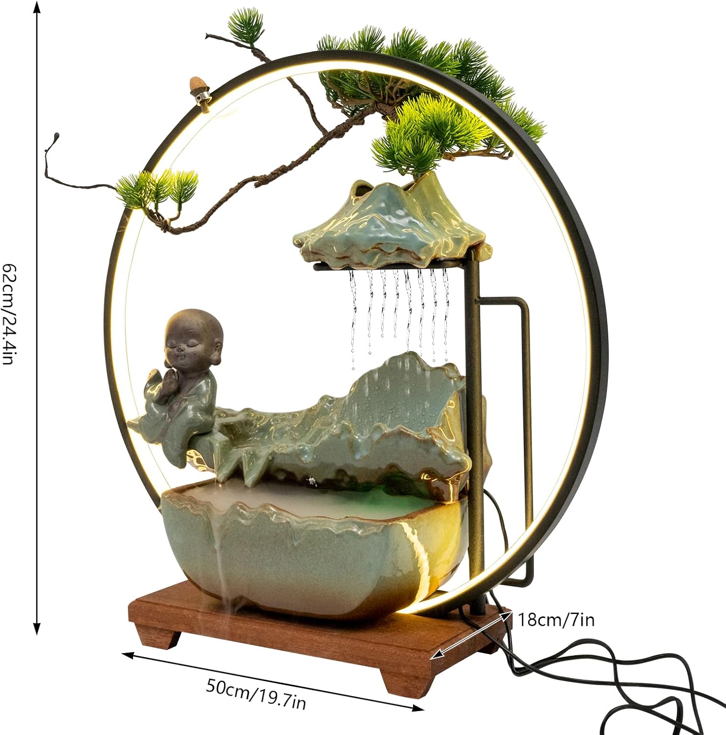 Indoor Fountain Rockery Tabletop Fountain with an Atomizer Elaxation Water Feature Meditation Desktop Fountains for Home Office Decor or Giving 19.7' x 7'' x 24.4'' with LED Light