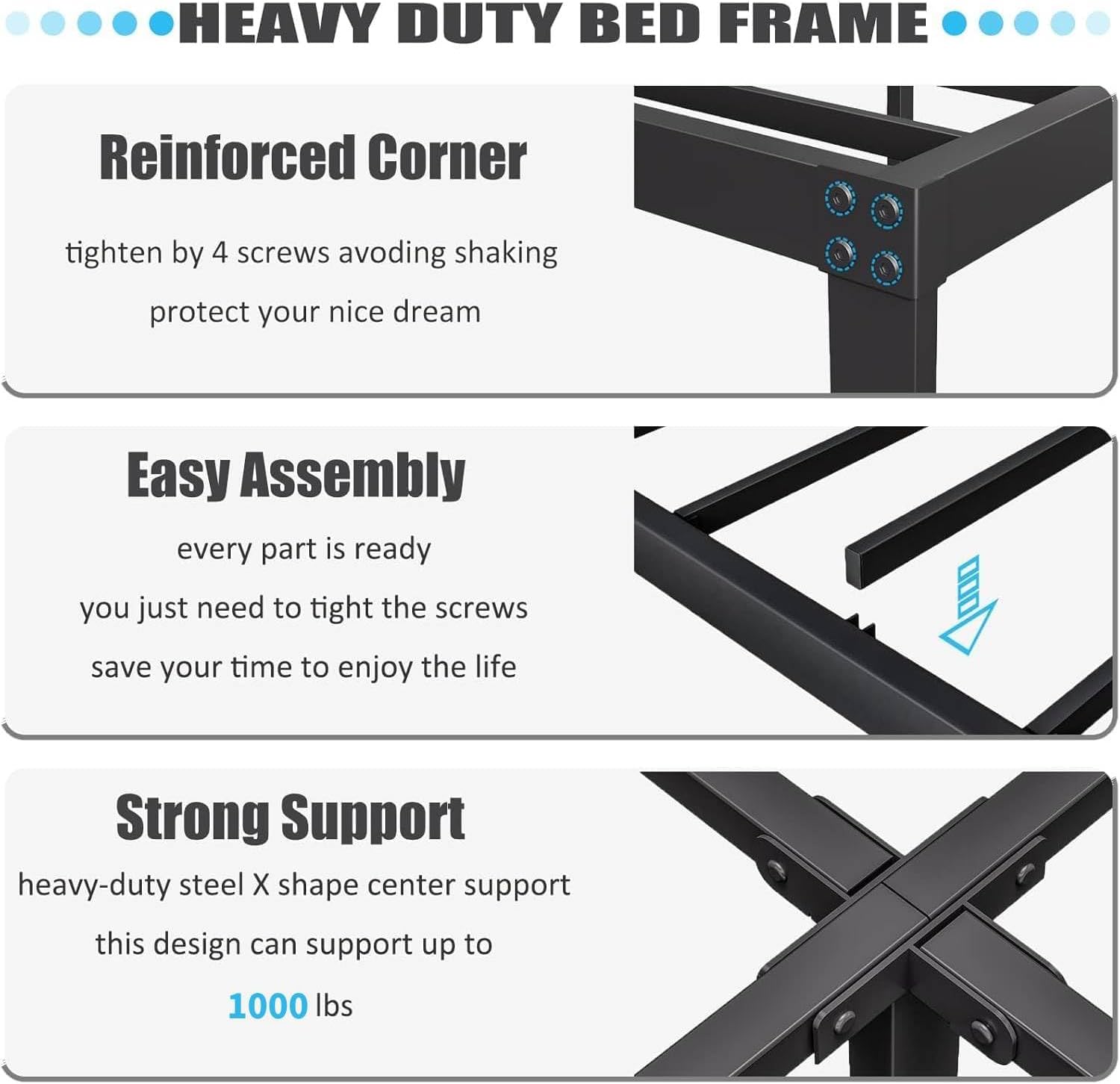ZIYOO Twin Size Bed Frame with Headboard, 1000LBS Heavy Duty Platform Mattress Foundation/Box Spring Replacement - 18 Inch Height Metal Bed Frame