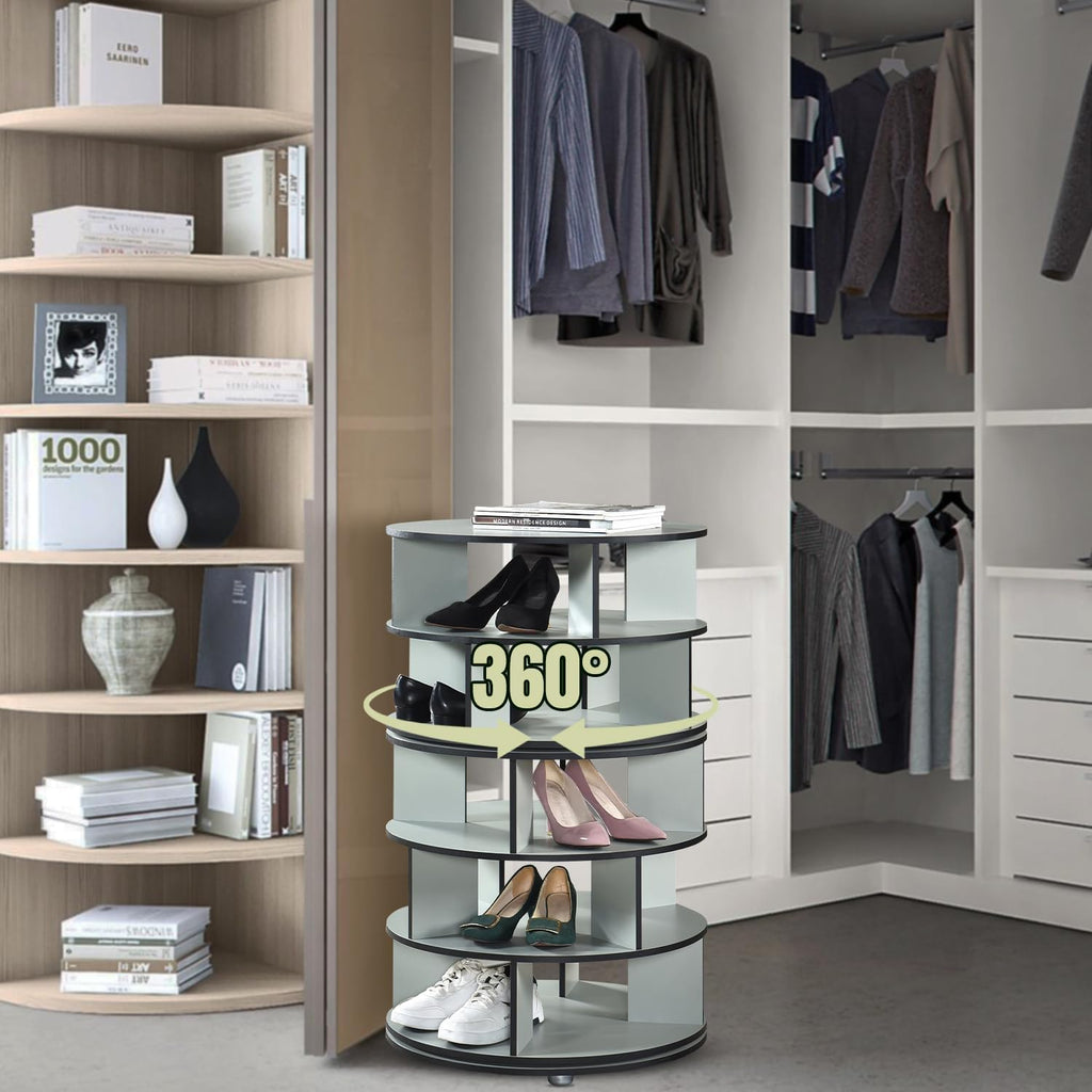 Kings Brand Furniture - 5-Tier Rotating Shoe Rack, 360° Revolving Lazy Susan Spinning Shoe Rack Tower Storage Organizer for Closet Entryway Bedroom Hallway, Green