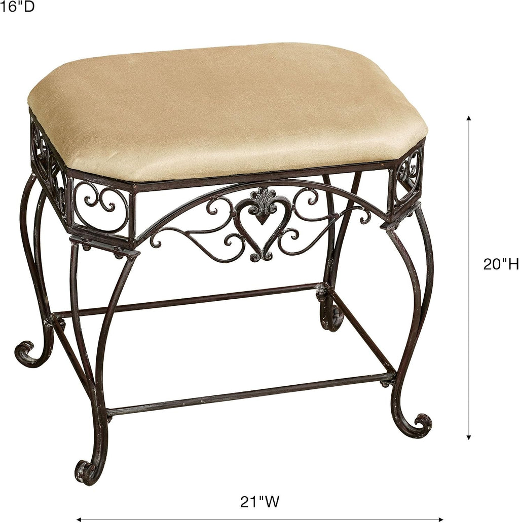 Touch of Class Aldabella Vanity Bench Tuscan Slate - Traditional Style - Handcrafted Metal - Painted by Hand - Elegant Furniture for Bedroom, Bathroom, Living Room, Kitchen - 20 Inches High