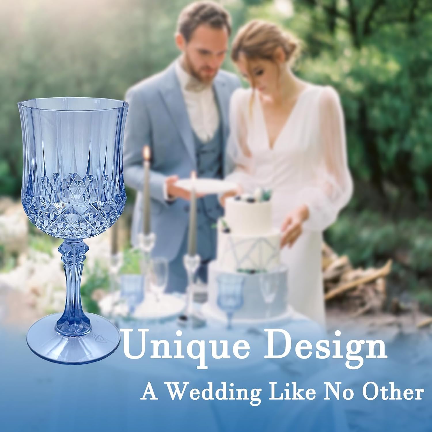 Plastic Wine Glasses, Plastic Goblets Vintage Style Cordial Unbreakable Drinking Glasses, Reusable Drinkware for Wedding Reception, Grand Event Party Supplies (100, Blue)