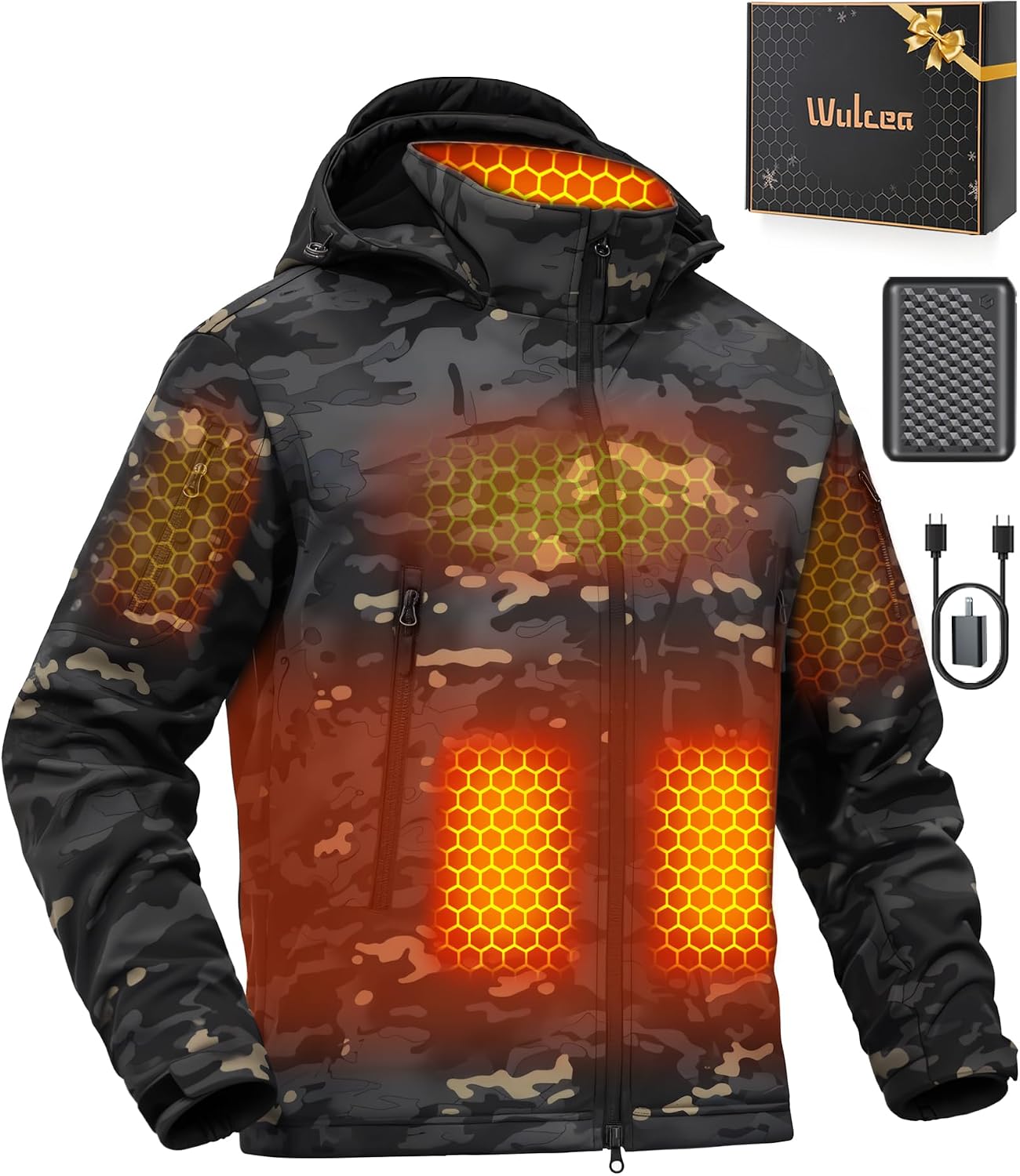 Wulcea Graphene Heated Soft Shell Jacket for Men 12V 18400mAh Large Capacity