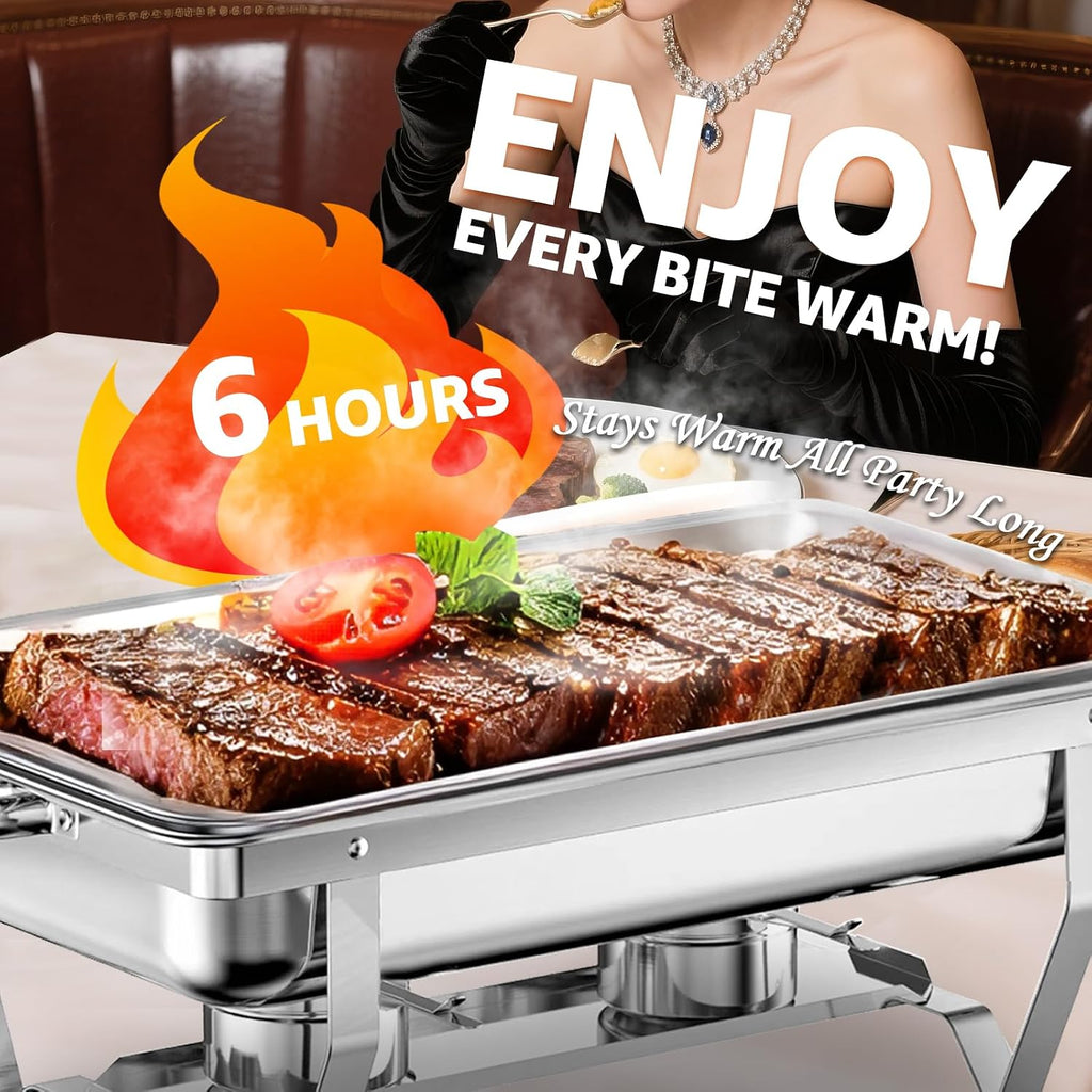 4 Pack 8QT Stainless Steel Chafing Dishes for Buffet, Foldable Frame Food Warmers with Full Size Pan Ideal for Catering, Weddings, Christmas Parties, Event Serving Supplies