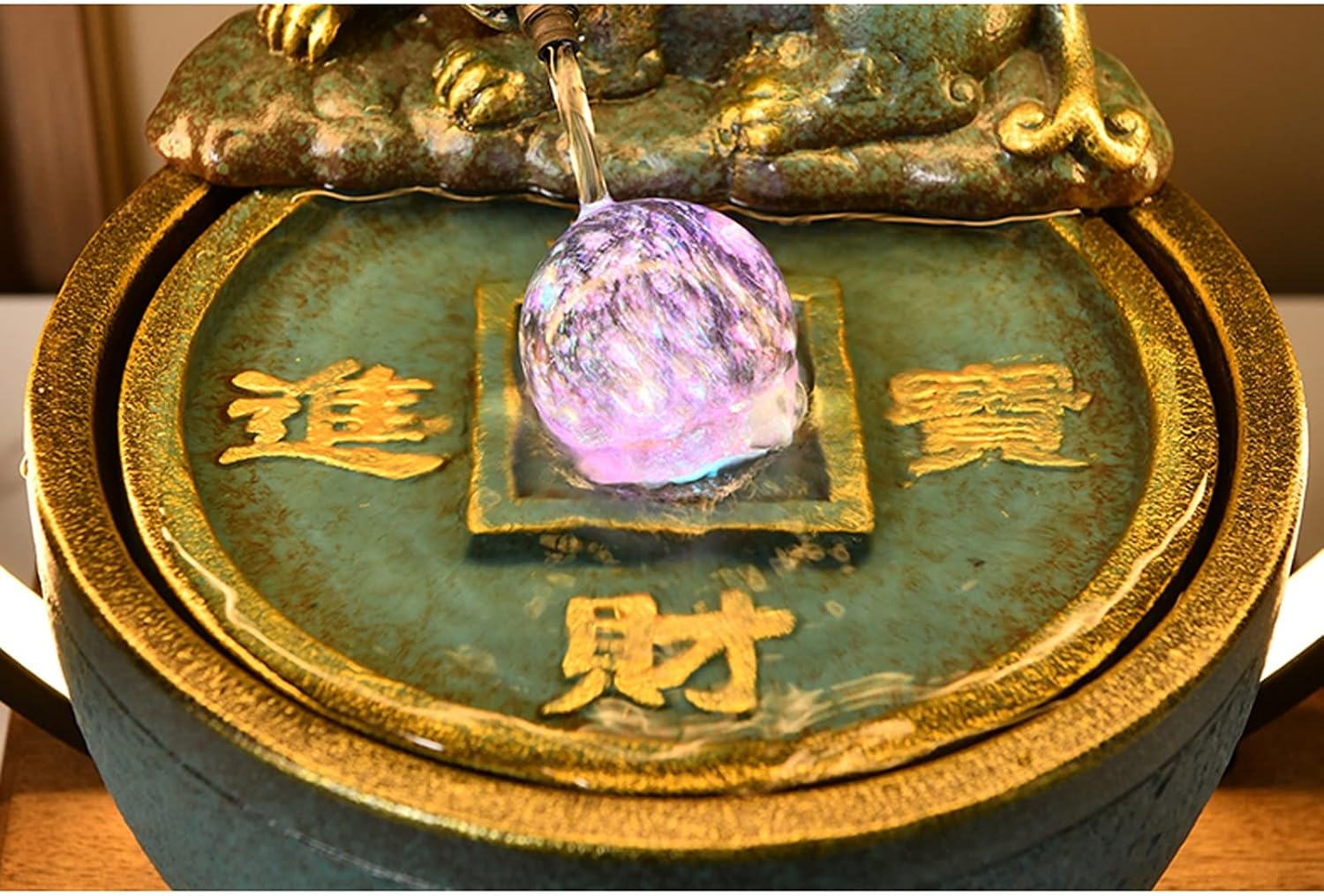 Tabletop Water Fountain Chinese Feng Shui Tabletop Water Fountain Ceramic Tabletop Fountain with Base and LED Light for Home Decoration Table Desk Office Patio Décor Indoor Fountain