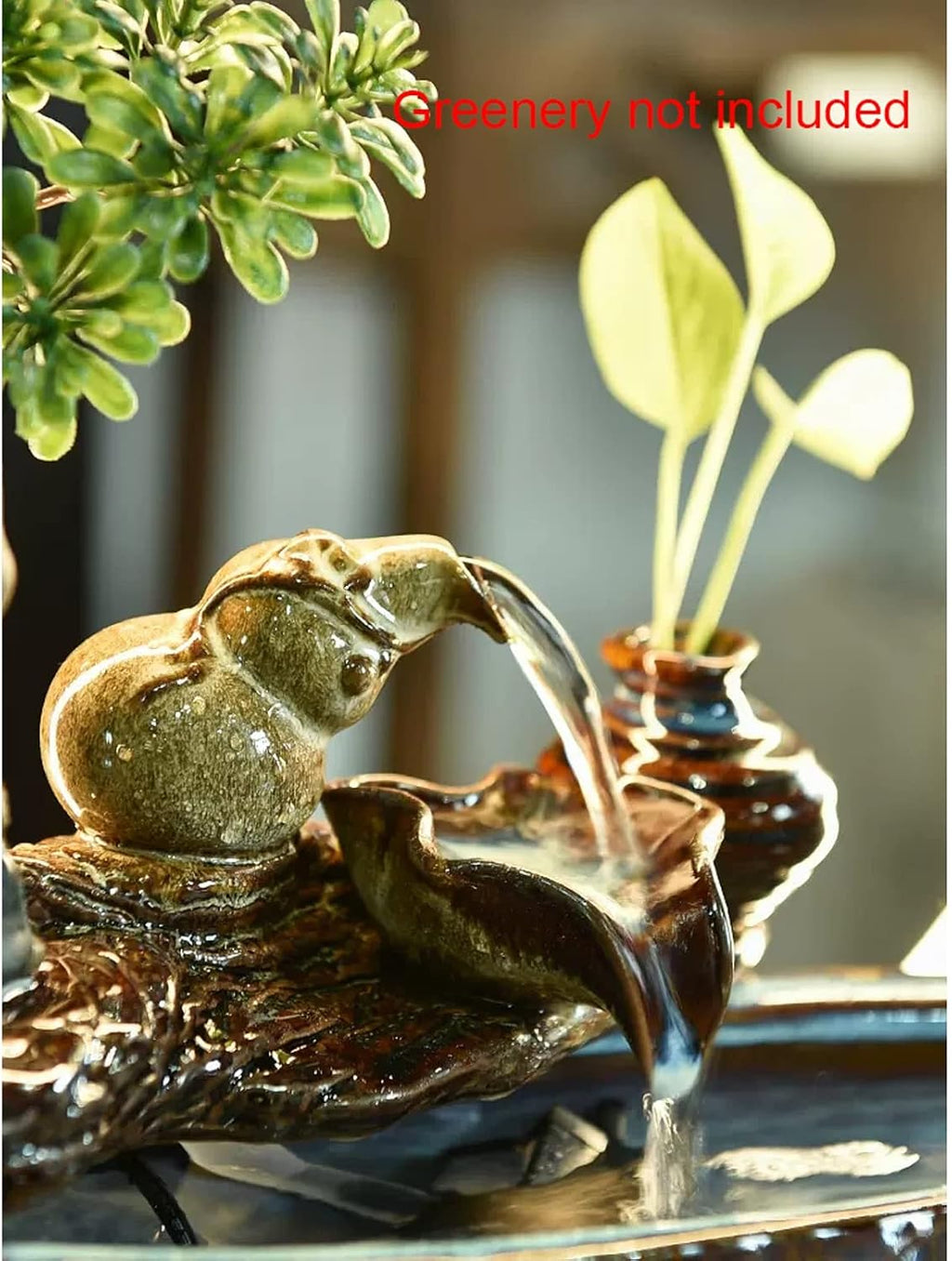 Tabletop Fountain Indoor Relaxation Desktop Fountain Waterfall Ceramic Tabletop Water with Black Metal Base and LED Light Zen Relaxing Feature Interior Spa Yoga Decoration