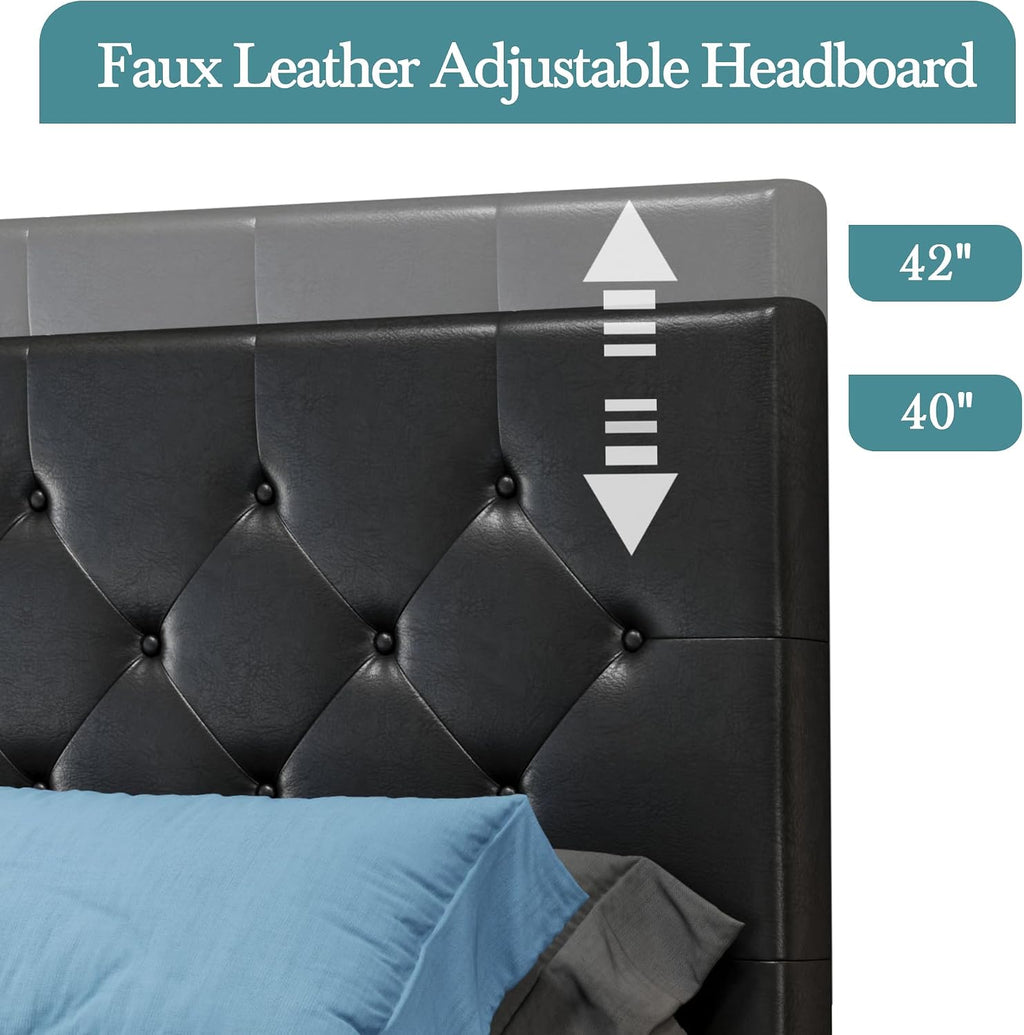 HOOMIC King Platform Storage Bed Frame with 4 Drawers & Adjustable Headboard, Wooden Slats, No Box Spring Needed, Diamond Stitched Button Tufted Design, Black