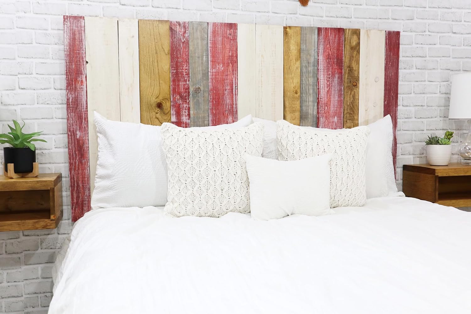 Barn Walls Country Mix Signature Design, Multicolored Solid Wood Headboard, Floating Panels, Wall Mount, Adjustable Height, Easy Assembly, Queen Size
