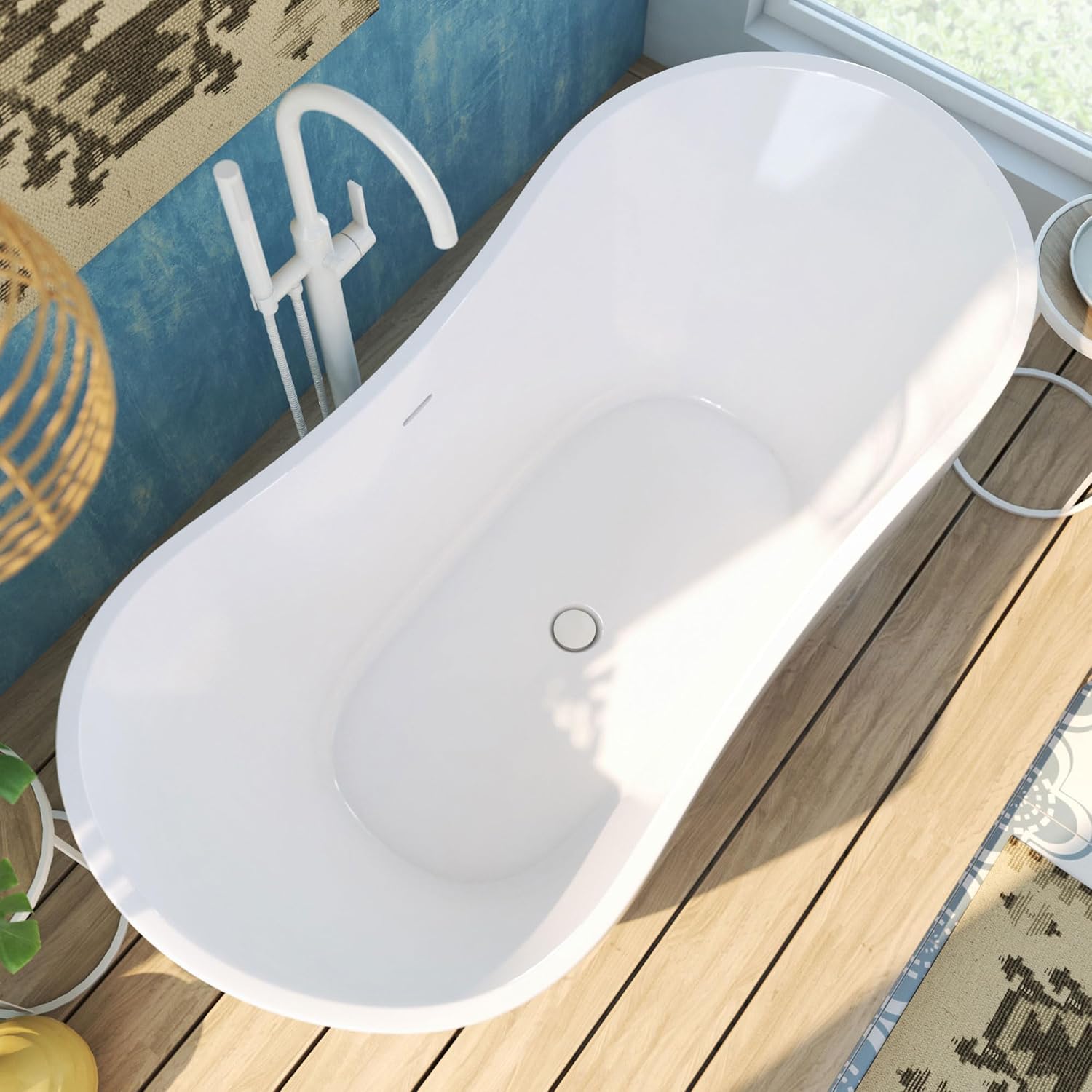 DreamLine Nile 59 inch L x 28 inch H Acrylic Freestanding Bathtub with White Finish