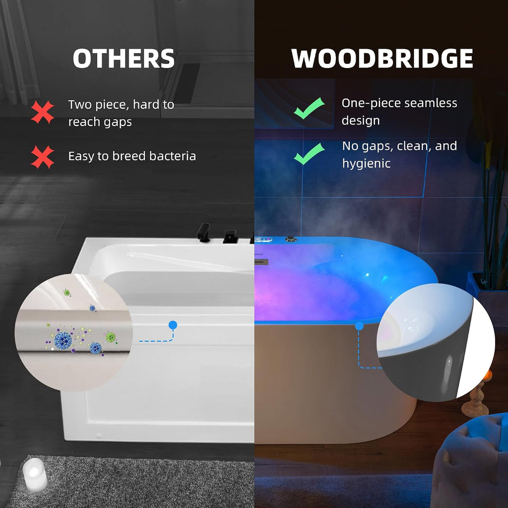 WOODBRIDGE 59' x 31-1/2' Whirlpool and Air Bath Heated Soaking Combination Tub with Adjustable Speed Air Blower and Display Control Panel, Brushed Gold Finish Trim and Drain Kit,BG100