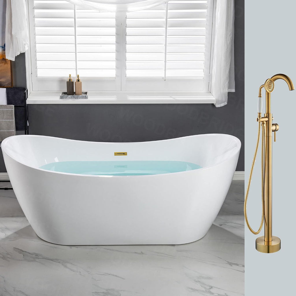 WOODBRIDGE BTA1517-BG-Drain &O +F0007BGVT BATHTUB, With Brushed Gold Drian