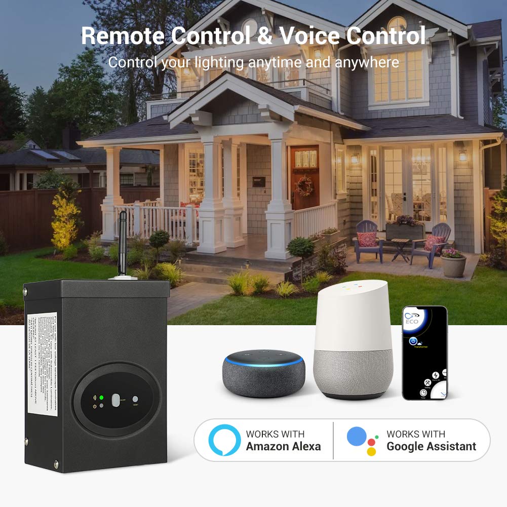 DEWENWILS 120W Smart Wi-Fi Low Voltage Transformer, Schedule and Timer, Compatible with Alexa and Google Home, 120V AC to 12V AC, Weatherproof for Landscaping Light, Spotlight, Pathway Light