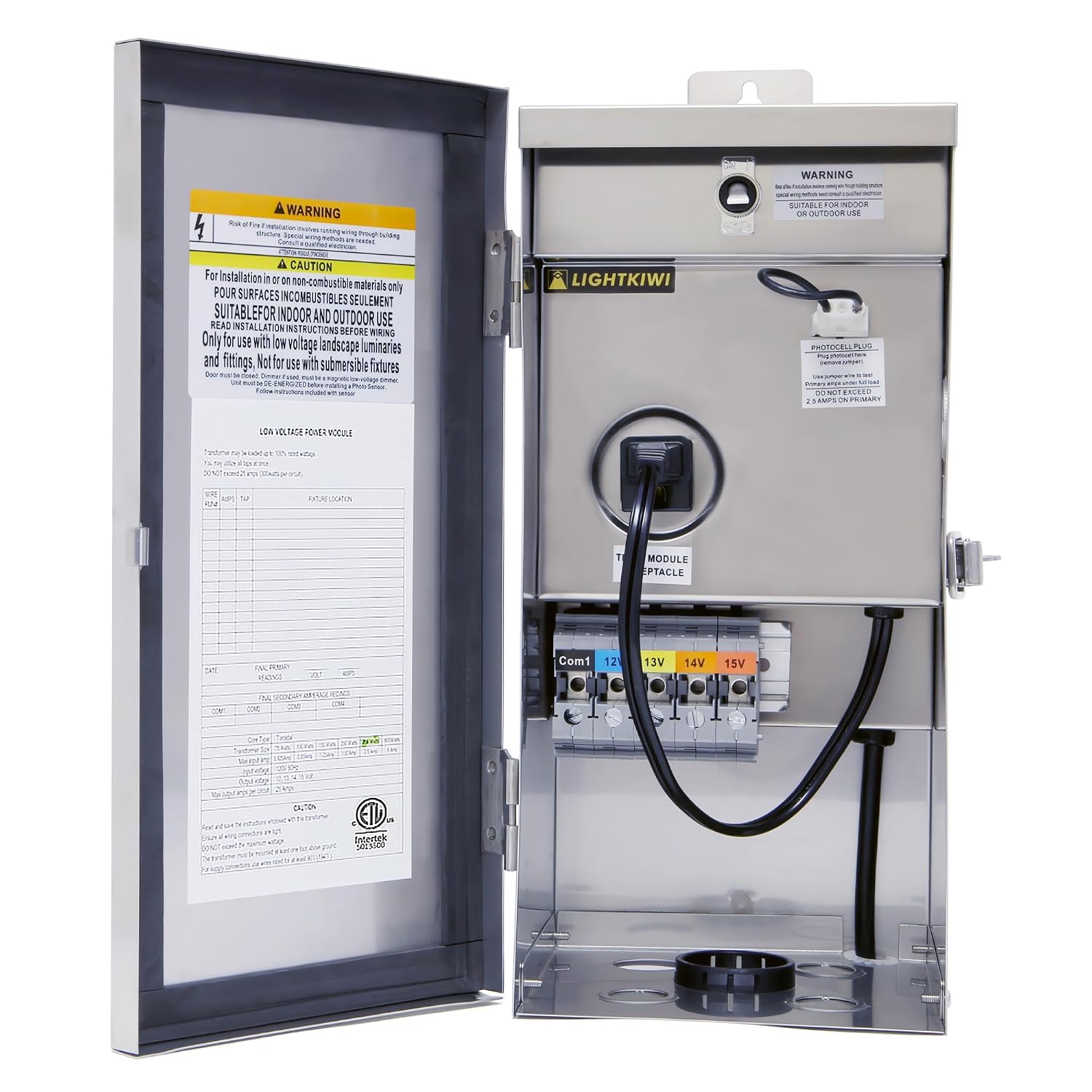 Lightkiwi 300W Landscape Lighting Transformer - Adjustable 12-15V Multi-Tap Weatherproof Outdoor - ETL Listed for Low Voltage Systems