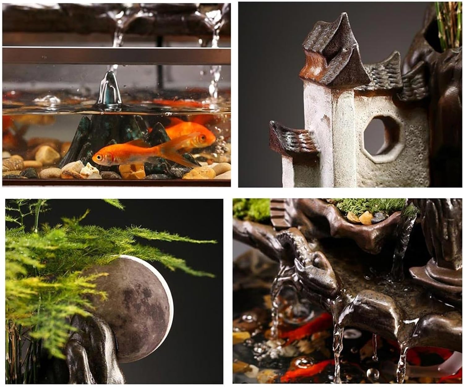 Indoor Tabletop Fountains, Ceramic Desktop Fountain Circulating Water Fish Tank Rockery Ornament 40.3x23.5x35.6cm