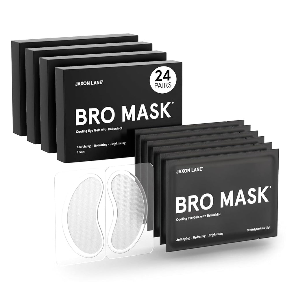 JAXON LANE BRO MASK Under Eye Patches for Men - Cooling Eye Patches for Dark Circles and Puffiness with Caffeine, Niacinamide, Hyaluronic Acid (4 x 6 Pairs)