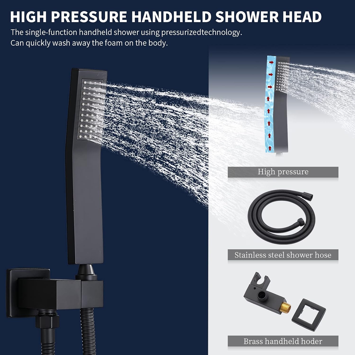 Shower System Shower Faucet Set with 10' Square Rainfall Shower Head and handheld shower faucet with Brass Valve Rough-In (Black)