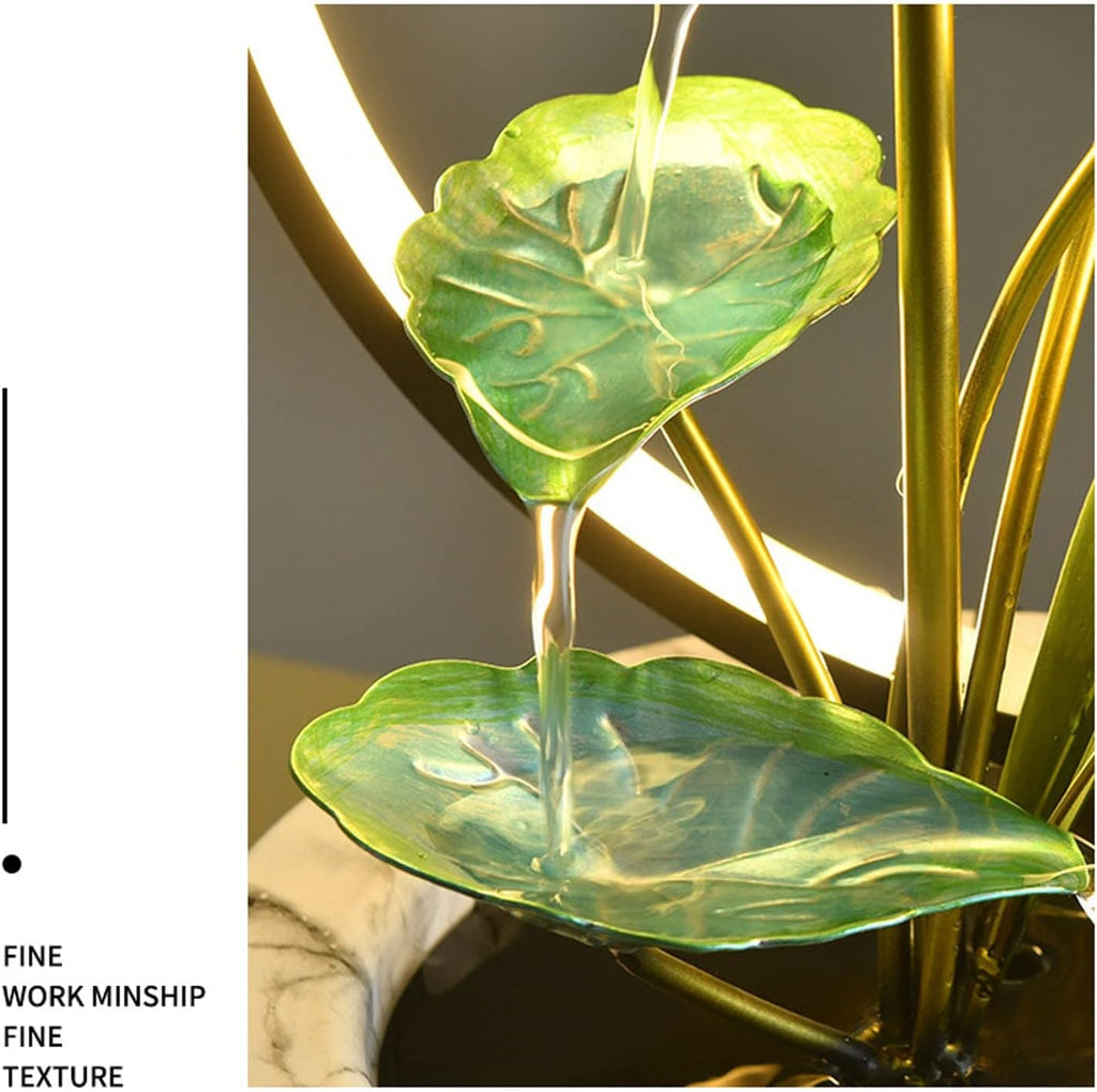 Tabletop Fountain Tabletop Fountains Indoor Lotus Leaf Relaxation Waterfall Decoration Fountain with Round Scene Light, L 11.8'×W 7.0'×H 15.3'