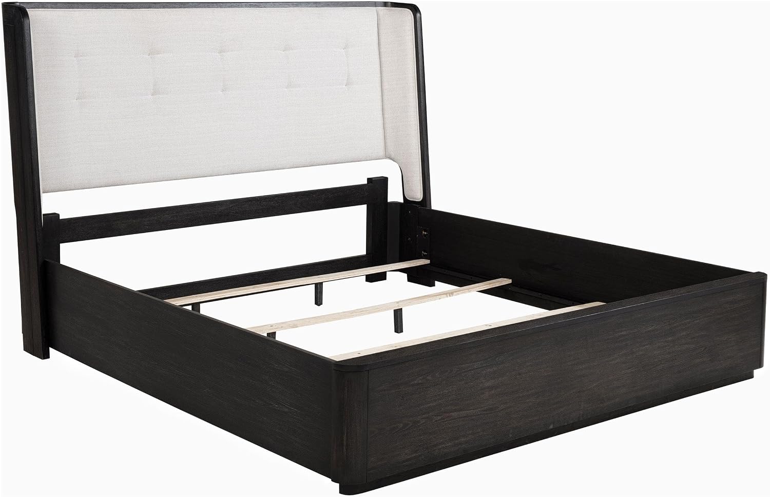 Coaster Home Furnishings - Leandro - Wood - 4-Piece Bedroom Set with Wingback Design, Tufted Detail and Recessed Pulls - Bedroom - Eastern King Size - Burnished Black - 222491KE-S4