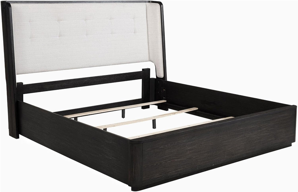 Coaster Home Furnishings - Leandro - Wood - 5-Piece Bedroom Set with Wingback Design, Tufted Detail and Recessed Pulls - Bedroom - Eastern King Size - Burnished Black - 222491KE-S5
