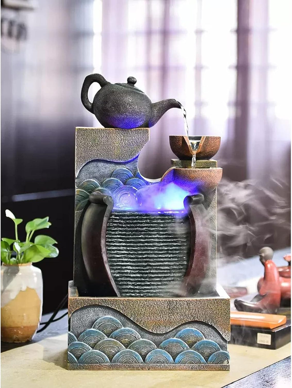 Tabletop Fountain Tabletop Fountain Resin Waterfall Desktop Water Decor Indoor Portable Decorative Meditation with Submersible Pump