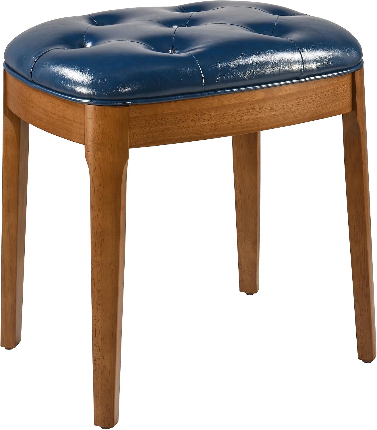 Vanity Stool with Padded Cushion, Vanity Bench with Wood Legs, Piano Bench Seat with with Solid Wood Legs, Backless Vanity Stool for Makeup Room, Bedroom, Dining Room and Study Room, Blue