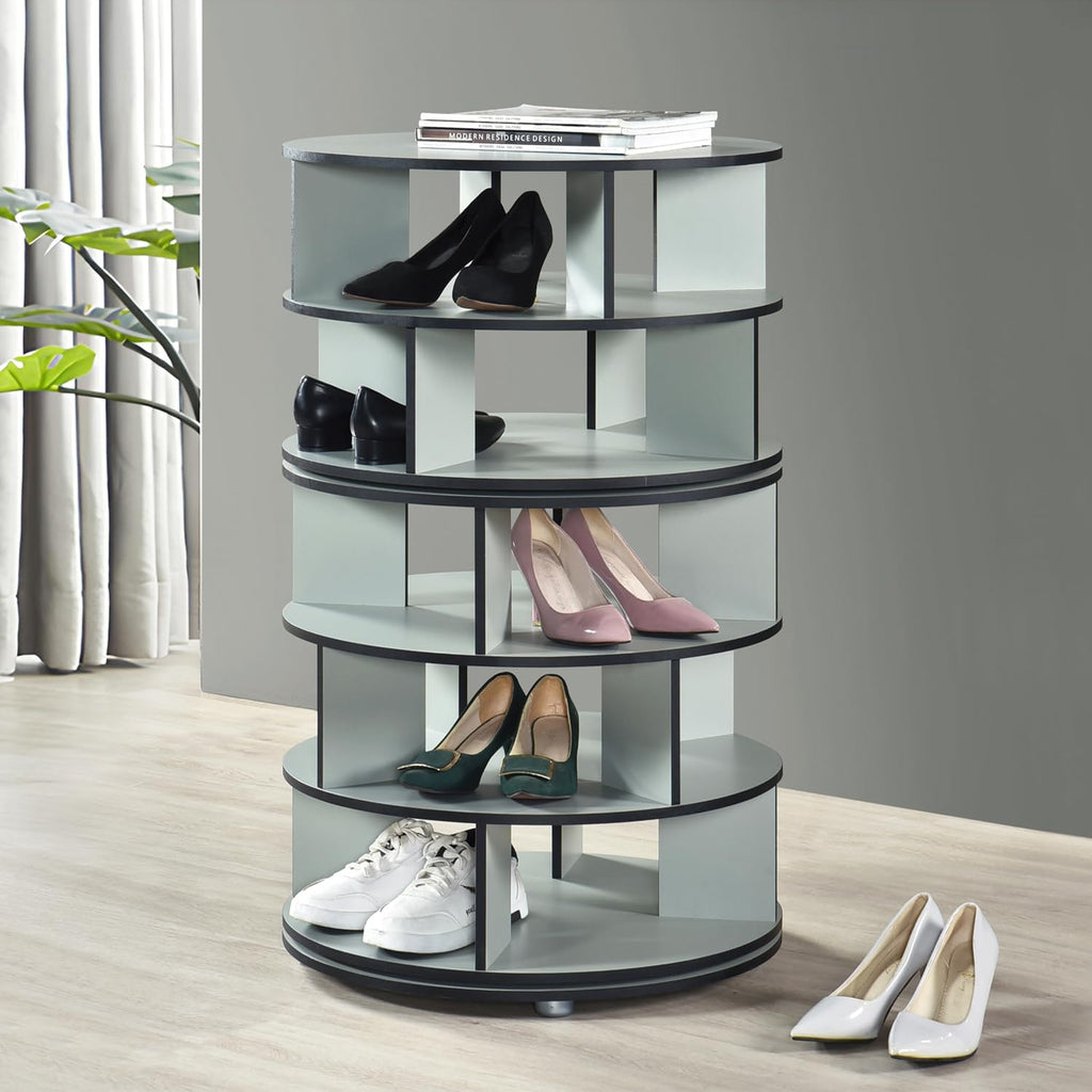 Kings Brand Furniture - 5-Tier Rotating Shoe Rack, 360° Revolving Lazy Susan Spinning Shoe Rack Tower Storage Organizer for Closet Entryway Bedroom Hallway, Green