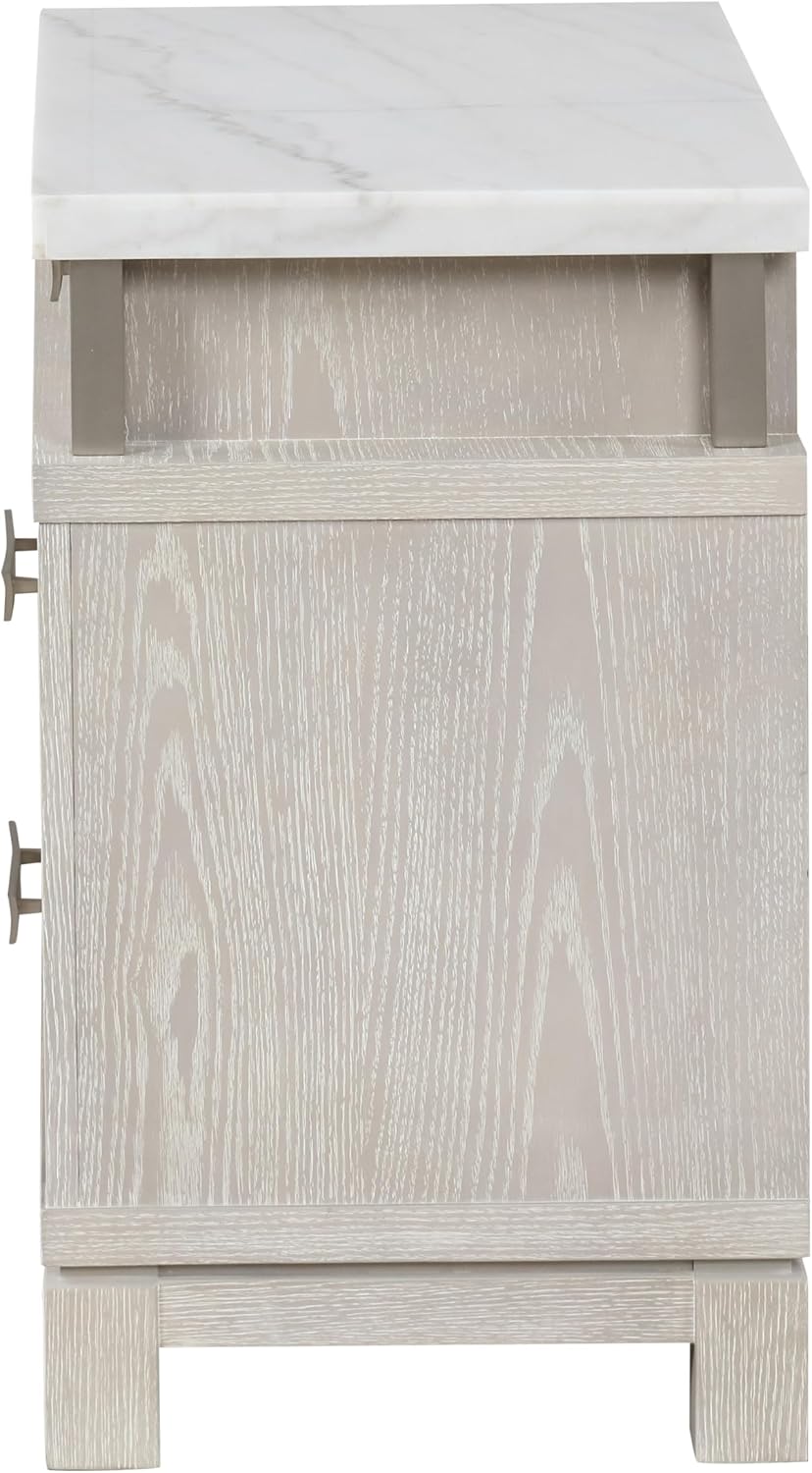 Furniture of America Bailer Modern Solid Wood 5-Piece Bedroom Set with LED on Headboard, Stainless Steal Posts and Marble Top on Nightstand, Box Spring Needed, Queen, Weathered Gray