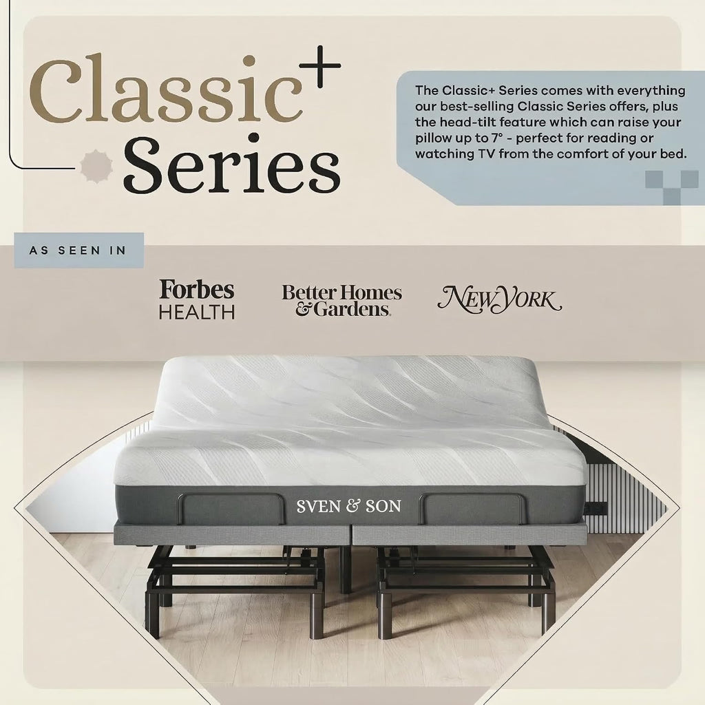 Sven & Son Harmony Adjustable Bed Base, Head and Foot Lift, Massage, Under-Bed Lights, USB, Gel Memory, Zero Gravity Smart Frame - King + 14 inch Hybrid Spring Matt (Medium Soft)