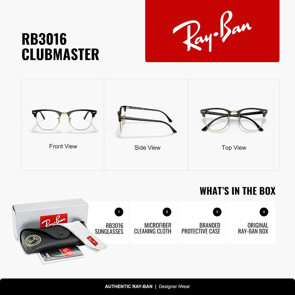 Ray-Ban RB3016 Clubmaster Classic Square Sunglasses for Men for Women