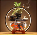 Indoor Fountain/Water Fountain Indoor Relaxation Desktop Ceramic Tabletop Fountain with Glass Fish Tank, Wooden Base and Led Light, Indoor Zen Desktop Relaxin,Gold