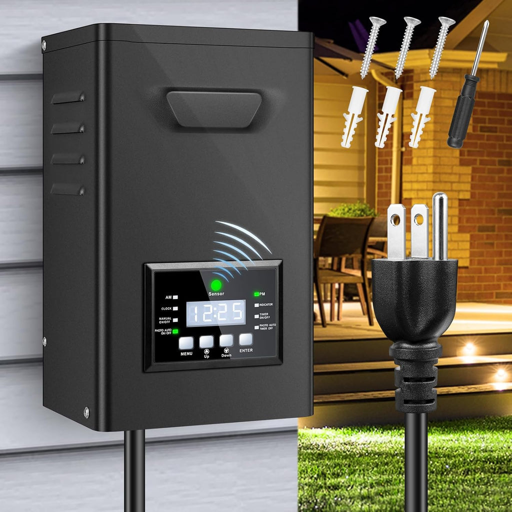 600W Low Voltage Landscape Transformer, Landscape Lighting Transformer with Timer and photocell Sensor, 120V AC to 12V/14V AC Outdoor Weatherproof Low Voltage Transformers for Landscape Lighting