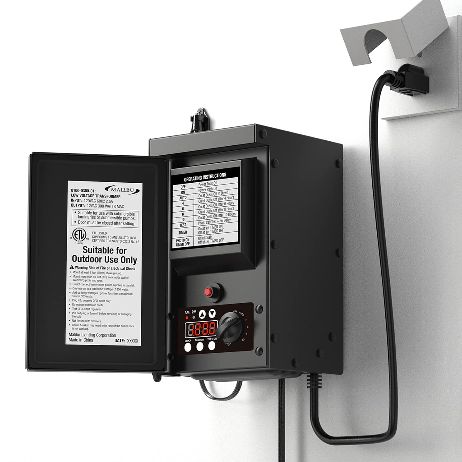 Low Voltage Transformer 300 Watt for Outdoor Landscape Lighting with Photocell Sensor Timer and Weather Shield for Spotlight Floodlight Garden Pathway Light 120V AC to 12V AC