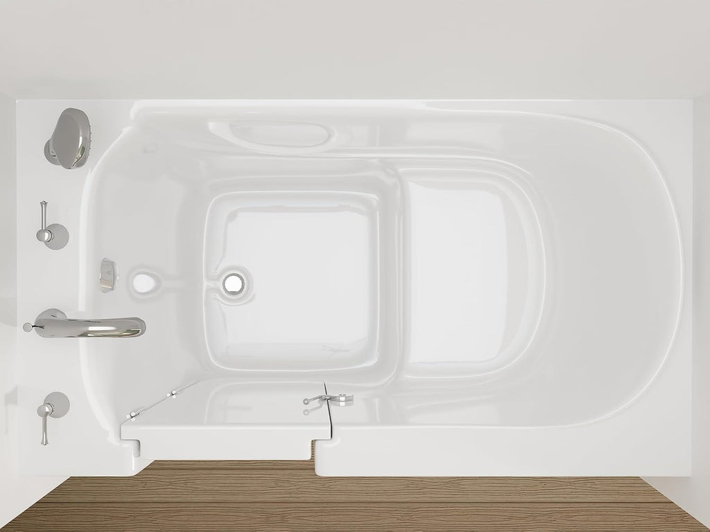 ANZZI Walk-In Bathtub 30 in x 53 in Left Drain Soaking Tub White, Quick Fill Faucet, ADA Compliant Contoured Seat, Low Threshold, Grab Bar, Slip-Resistant Acrylic, Tile Flange | AMZ3053LWS