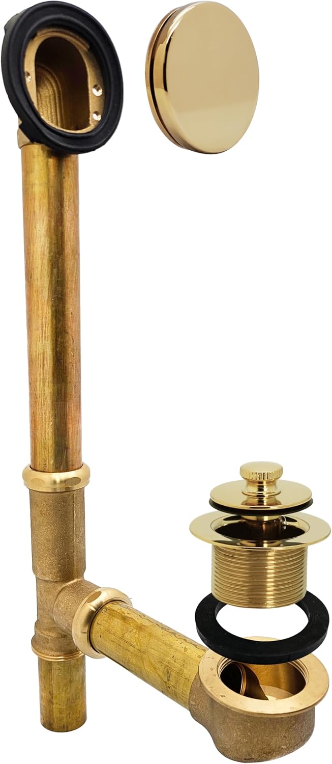 Westbrass A321H-01 14' Brass Bath Waste & Overflow Assembly with Twist & Close Drain Plug and Illusionary Faceplate, Polished Brass